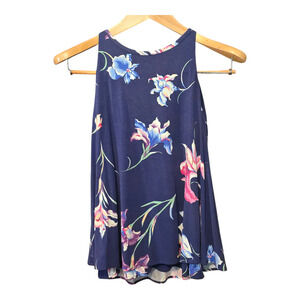 Tori Richard Swing A-Line Tank Top Womens Size XXS Blue Floral Hawaiian Resort